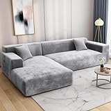 HEYOMART Sofabezug Ecksofa L Form Stretch Plüsch Sofa Überzug Universal Couchbezug Für 1/2/3/4 Sitzer - 2 Sitzer, Grau (L Form Ecksofa Erfordert Zwei)