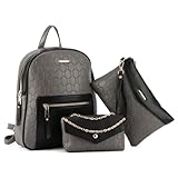 Syrads Damen Rucksack Portemonnaie PU Leder Rucksack 3-teilig Niedliche kleine Geldbörse für Damen Rucksack für Damen Umhängetasche,Grau