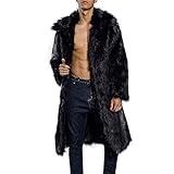 Kunstpelz Mantel Herren Pelzmantel Herren Lang Kunst Felljacke Pelzkragen Wind Coat Winterjacke Faux Pelz Fur Warm Mantel Pelzjacke Langarm Revers Pelz Jacke Cardigan Winterjacke Männer Parka
