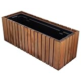HRB Blumentopf Vintage eckig aus Echtholz braun 20 L, hochwertiger Holz Blumenkasten mit Kunststoffwanne