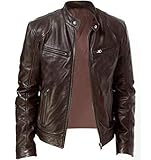 Lederjacke Herren Stilvolle Slim Bikerjacke Herren Klassisch Motorradjacke Vintage Leder Jacke mit ReißVerschluss Bequemes Freizeitjacke Outdoor Casual MäNner Übergangsjacke LedermäNtel