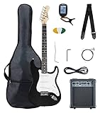 McGrey Rockit ST Komplettset E-Gitarre (8-teiliges Anfängerset mit Gitarre, Verstärker, Ersatzsaiten, Gitarrentasche, Stimmgerät, Plektren, Gurt und Gitarrenkabel) Schwarz