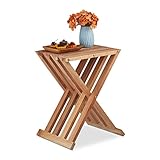 Relaxdays Klapptisch, Walnuss Holz, Wohnzimmer, Balkon & Terrasse, HBT: 44,5 x 34 x 28 cm, Beistelltisch klappbar, natur