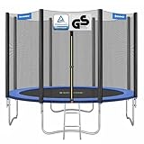 SONGMICS Trampolin Ø 305 cm, Gartentrampolin für Kinder mit Sicherheitsnetz, Randabdeckung, Leiter, 180 cm hohe gerade Stangen, Stahlrahmen, TÜV Rheinland GS-Zertifikat, blau STR10FT