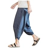 Leinenhose Herren Kurz Atmungsaktiv Hose 3/4 Sommer Hosen Bequeme Einfarbig Leinen Männer Kurze Stretch Leinenhosen Stoffhose Musselin Sommerhose Dreiviertel Sommerhosen