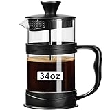 ParaCity French Press Kaffeebereiter, Kaffeepresse aus Edelstahlfilter und hitzebeständigem Glas, Kaltbrüh-Kaffeemaschine, gut als Geschenk für Reisen und Zuhause (1000 ML)