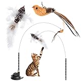 2 Set Katzenspielzeug Selbstbeschäftigung, Interaktives Katzenspielzeug Intelligenz Katzen Spielzeug mit Vogel Federn, Katzenspielzeug Angel, Katzenangel Stabil mit Saugnapf Cat Toys Federspielzeug