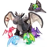 Zomiboo 5 Stück Drachen Plüschtiere Drache Kuscheltier mit Babys im Bauch mit Reißverschluss 40 cm Riesiger Plüsch Drache mit 4 Kleinen Drachen Stofftieren für Kindergeburtstag Kindertag Geschenk