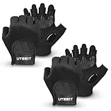 UTEBIT 2 Pairs Fitness Handschuhe, Trainingshandschuhe für Herren, Atmungsaktive Halbfinger Sporthandschuhe, Handflächenschutz Silikon rutschfest Gym Handschuhe für Kraftsport, Radfahren, Crossfit