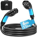 Typ 2 Ladekabel, 6m 16A 3 Phasig Typ 2 Ladekabel 11kW mit Tasche für EV Elektroautos-Ladekabel Typ 2 für E Auto EV/PHEV-Ladekabel E Auto- Ladekabel Elektroauto Typ 2 kompatibel mit jedem Elektroauto