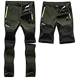 SANMIO Herren Wanderhose Zip Off Atmungsaktiv Wasserdicht Softshellhose Outdoor Funktionshose Trekkinghose Entfernbar Schnell Trockend (mit Gürtel) Grün, M