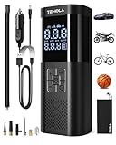 TEMOLA TN10 Elektrische luftpumpe, Tragbare akku Kompressor mit Manometer 150PSI, Luftpumpe elektrisch DC12V,Fahrradpumpe elektrisch mit Autostop für Auto, Fahrräder, Motorräder, & Bälle