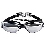 Hersvin Schwimmbrille (M/0 bis M/-8,0) UV400 Anti-UV Anti Nebel Schutzbrille für Erwachsene Männer Frauen Kinder (Schwarz, M/-5,0)