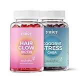 yuicy® Biotin Gummies + Goodbye Stress Gaba Gummibärchen - Hair Glow unterstützt deine Haut Haare Nägel und Gaba Gummies für weniger Stress, mehr Fokus und Gelassenheit - 2x 60 Stück
