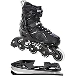 Inlineskates Inliner Raven Pulse verstellbar optional als 2in1 Inlineskates/Schlittschuhe (Black mit Kufen, 43-46 (28cm-30,5cm))