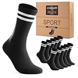 Premium Tennissocken Sportsocken mit verstärkter Ferse & Fußspitze, gepolsterte Sohle Baumwolle Atmungsaktive Crew Socken für Herren & Damen 17900 (Schwarz 35-38)