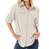yeyity Hemdbluse Damen UPF 50+ UV Schutz Langarmshirt Damen Outdoor Wanderhemd Safari Kleidung Damen Atmungsaktiv Quick Dry Casual Tops Sport Oberteile(5071,Light Khaki,L)