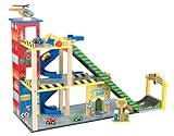 KidKraft Mega Rampe Parkgarage aus Holz mit Aufzug, Garage Spielset mit Autorennbahn, Waschstraße, Tankstelle, 4 Autos, Hubschrauber, Auto Spielzeug für Kinder ab 3 Jahre, 63267