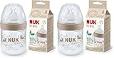 NUK for Nature Babyflaschen | Kleiner Trinksauger | 150 ml | Der Mutterbrust nachempfundener Anti-Colic Trinksauger aus Silikon | Temperature Control | Nachhaltige und BPA-freie Materialien | Beige