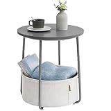 VASAGLE Beistelltisch rund, Kleiner Tisch, Couchtisch klein, Wohnzimmertisch mit Korb aus Stoff, Stauraum für Wohnzimmer, Schlafzimmer, Nachttisch modern, zementgrau-wolkenweiß LET223G49