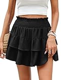 CMTOP Shorts Damen Sommer Kurz Hosenrock Casual Elastisch High Waist Kurze Hosen A-Linie Rüschen Sommershorts Minirock Skater Rock Strandshorts