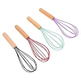 FUNNETOYU 4 Stück Eiermixer aus Lebensmittelechtem Silikon mit Buchenholzgriff Handlicher Sahnequirl für Küche Restaurant und Bäckerei Ergonomisch und Vielseitig