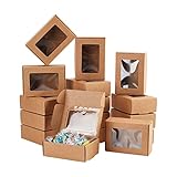 BENECREAT 30 Packungen Brown Kraft Paper Boxes mit durchsichtigen Fenstern für Schmuck Speicher Display, Weihnachten, Hochzeit, Valentinstag, 8,5x6x3cm