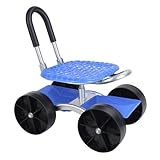 funrautz Rollender Gartenwagen, höhenverstellbarer Gartenhocker auf Rollen, faltbarer Gartensitz mit Ablage, drehbarer Gartenautositz für Senioren und ältere Menschen, Blau