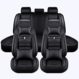 Auto Leder Sitzbezügesets, für VW T-Cross/T-ROC/Tiguan/UP 5-Sitzer Non-Slip Wear-Resistant Auto Full Sets Protektoren Kissen,Luxurious Version-Black