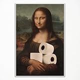 XMJJQQ Lustiges Badezimmer-Wandkunst - Vintage-Poster Mona Lisa, Klassisches Gemälde, Leinwand, Lustige Toiletten-Dekoration, 30,5 x 40,6 cm