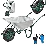 Juskys Schubkarre Garden - 100 Liter Volumen - 210 kg - Luftreifen mit Metall Felge - Wanne verzinkt - Garten Karre Schiebkarre Transportkarre Silber