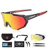 X-TIGER Fahrradbrille, Herren Damen Sportbrille, UV400 mit 5 Wechselgläser,Starker TR90 Frame, mit Montierbarem Brillenband & Ohrhaken, Outdoor-Sport/Radfahren/Laufen/Autofahren/Angeln/Golf