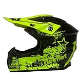 Cross Kinder Helm, ECE 22.06 Zertifizierung Motorradhelm, Motocross Kinder Helm, Jugend Motorrad Downhill Full Face ATV Helm, Helmet With Visor, MTB Helm Kinder Mit Belüftung Entlüftung(Yellow,S)