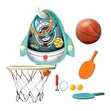 Basketballkorb-Set für Kinder,Kinder-Basketballkorb-Set für den Innenbereich, Platzsparender Basketballkorb mit elektronischer Anzeigetafel und Tischtennisbällen, Höhenverstellbarer Reifen mit Wurfrin