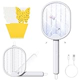 Elektrische Fliegenklatsche extra stark mit 1 Stück Gelbsticker, 3000V Elektro Mückenklatsche und UV Lichtfalle Mückenlampe 2 in 1, USB mit Akku Aufladbar Fliegenfänger Mückenfalle