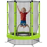 AIYAPLAY Kindertrampolin Ø140cm Outdoor Trampolin für Kinder mit Sicherheitsnetz Reißverschluss Gummiseil Randabdeckung, Gartentrampolin mit Wolken-Muster, für Indoor und Outdoor