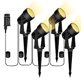 Bomcosy Gartenbeleuchtung, 3W 4er Set Gartenleuchte mit Erdspieß, DC 12V 14M IP65 Wasserdicht LED Gartenstrahler mit Stecker, Warmweiß Scheinwerfer Gartenlampe Wegbeleuchtung Spot Außenbeleuchtung