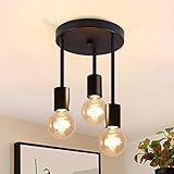 CBJKTX Deckenleuchte Vintage Deckenlampe Schwarz - Hängend 3 Flammig Deckenstrahler E27 mit 3 Spots Kronleuchter Industrial Deckenspots für Esszimmer Küche Flur Wohnzimmer Bar ohne Leuchtmittel