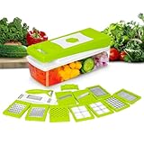 TreegoArt 12-in-1 Mehrzweck-Gemüse- und Obstzerkleinerer, unzerbrechlicher Körper in Lebensmittelqualität, leicht zu reinigender Knopfschneider, Würfelschneider für die Küche, 1 Stück