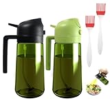 Glass Oil Spray Bottle, 2Pcs 2-in-1 Oil Sprayer for Cooking Air Fryer, 16oz/470ml Olive Oil Dispenser with Premium Nozzle, Kitchen Gadgets for BBQ, Salad (Green & Black)