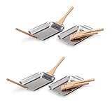 Grillfürst 2 x Grillpfännchen Set aus Edelstahl mit Doppelgriff und Schabern (je 2 Stück 21 x 12,5 cm inkl. Griffe) - BBQ Grillschale - Grillpfanne