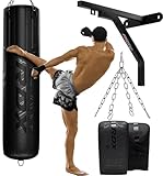 RDX 145CM Boxsack Hängend mit wandhalterung Handschuhen und Stahlkette Drehwirbel, 25KG Gefüllt Box Set 50KG Füllmenge, Erwachsene Maya Hide Leder Punching Bag für Boxen Kickboxen MMA Muay Thai Karate