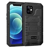 Beeasy für iPhone 12 Wasserdicht Outdoor Hülle (6,1'), Stoßfest Panzerhülle Militär 360 Grad Schutzhülle mit Displayschutz, Robust Metall Heavy Duty Handyhülle iPhone 12 Case, Schwarz