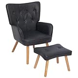 HollyHOME Ohrensessel mit Hocker Sessel mit Hocker Sessel Wohnzimmer & Schlafzimmer Relaxsessel Lesesessel Lounge Sessels Armlehnensessel PU-Leder, Schwarz