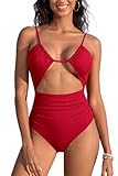 SHEKINI Badeanzug Damen Bauchweg Badeanzüge Monokini Cutout U-Ausschnitt Einteilige Bademode Swimsuit