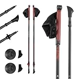 KADVA HALNA Nordic Walking Stöcke in Rot, verstellbare Größe 84-135 cm Quick Lock System für stabile und sichere Fixierung des Griffs aus strapazierfähigem PP und TPR