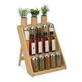 Relaxdays Gewürzregal, Bambus, H x B x T: 29,5 x 30 x 26 cm, 3 Etagen, Gewürztreppe stehend, Gewürzaufbewahrung, natur