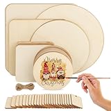 QUOTRE 55 Stück Unvollendete Holzplatte zum Basteln, Unlackierte Holzscheiben in verschiedenen Formen, Deko zum Basteln für Bastelarbeiten, Brandmalerei, Schreiben, Weihnachten, Ornamente