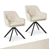 Goeurvant Drehstuhl Esszimmer Beige mit Armlehne, 2er Set drehbarer esszimmerstuhl, Küchenstuhl,Polsterstuhl, aus Polyester, mit Metallbeine für Esszimmer Küche Büro