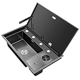 Multifunktionale Küchenspüle, Nano-Spülbecken-Arbeitsplatz aus Edelstahl 304, unsichtbare Abdeckung, verdeckter Papierkorb, Hebe- und Schwenkhähne, Druckbecherspüler, drei Installationsoptionen